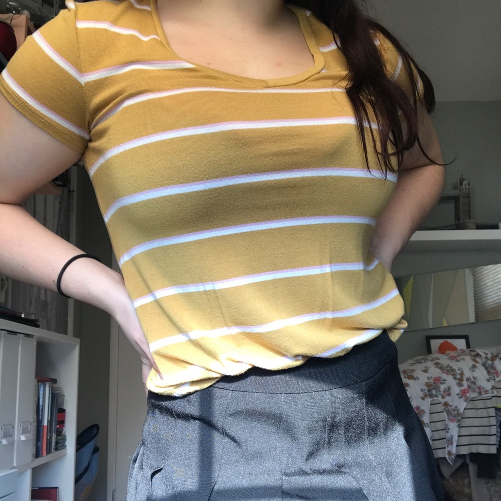 aeropostale soft striped yellow+pink tee